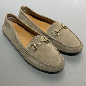 BOEMOS Women’s Beige Suede Horsebit Loafers Moc Toe EU 41, US 11 Preppy Italy